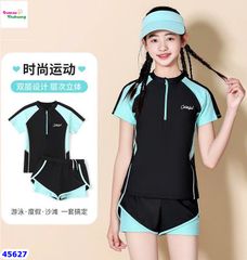 Bộ bơi Ylike đen tay xanh