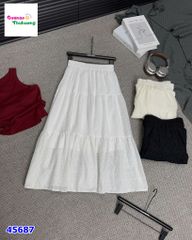 Chân váy dài trắng dập hoa