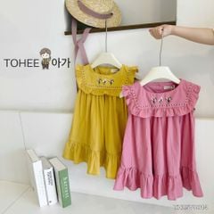 Đầm Tohee hồng in hoa lá