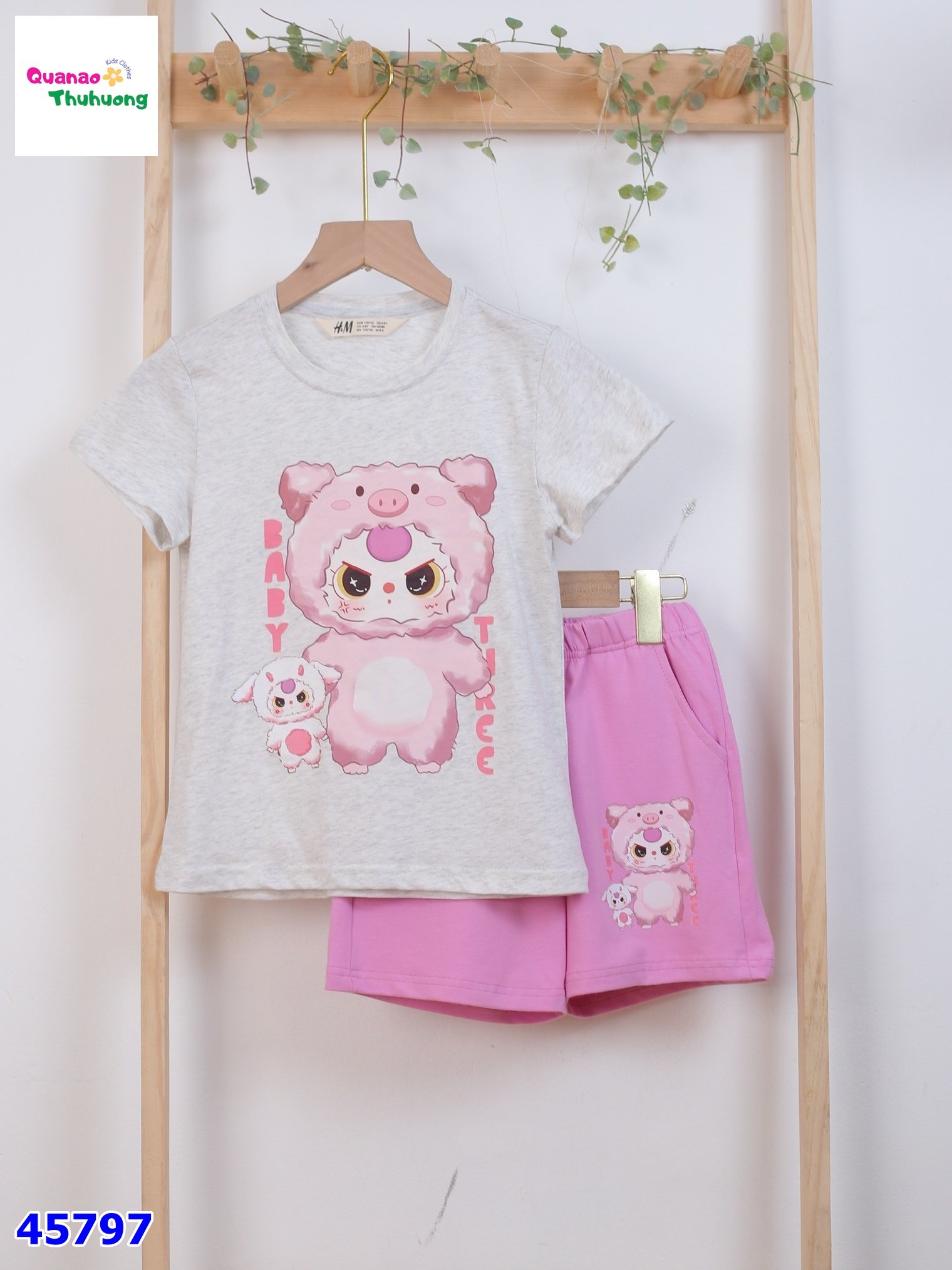 Bộ short thun HM xám BabyThree