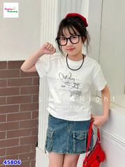 Áo thun trắng tim đính nơ