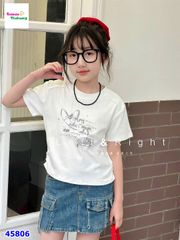 Áo thun trắng tim đính nơ