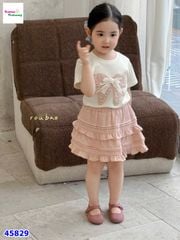 Set váy kem nơ hồng