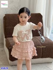 Set váy kem nơ hồng