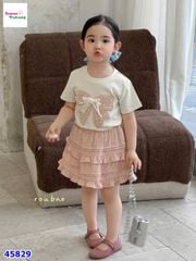 Set váy kem nơ hồng