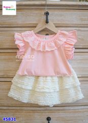Set Melisa áo hồng cổ ren, chân váy tầng trắng