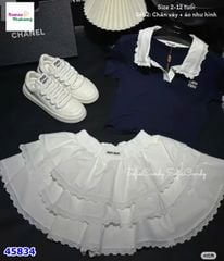 Set MiaKid Polo xanh Miumiu, chân váy tầng trắng