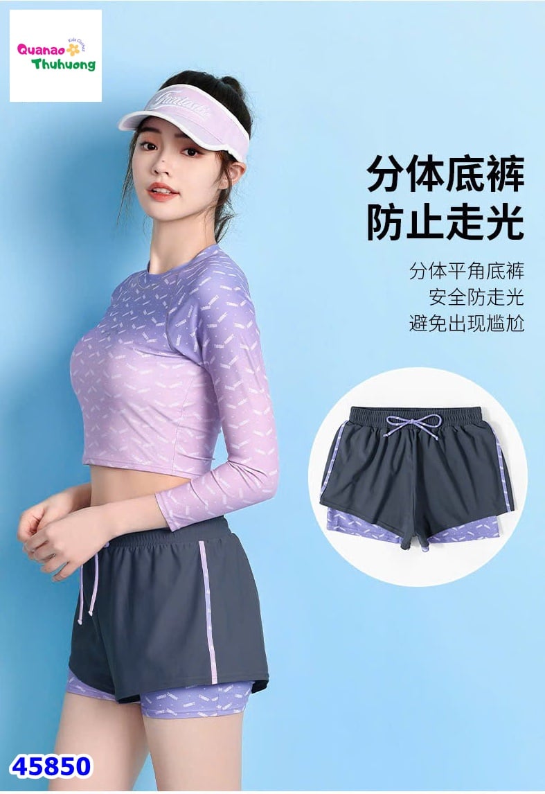 Bộ bơi Yike tay dài tím loang