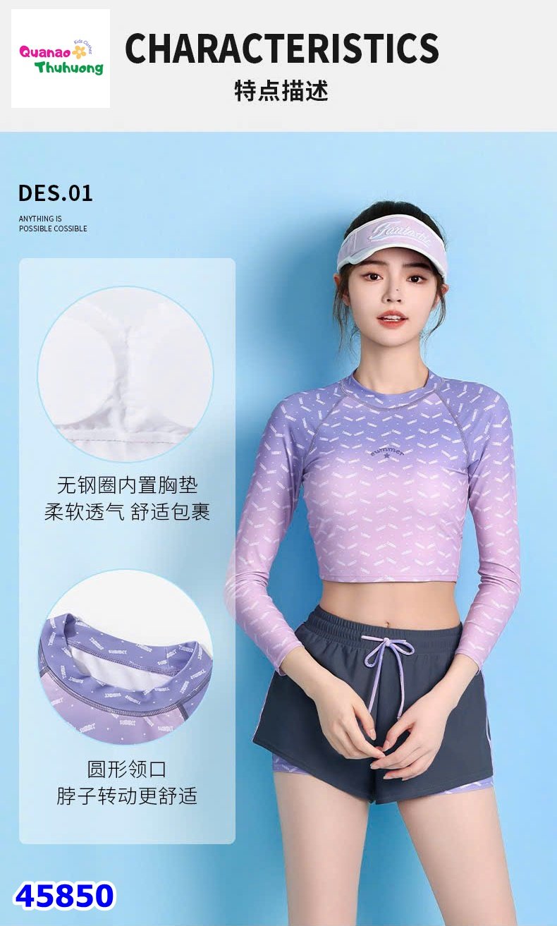 Bộ bơi Yike tay dài tím loang