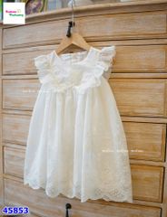 Đầm Melisa tiểu thư trắng thêu hoa phối ren