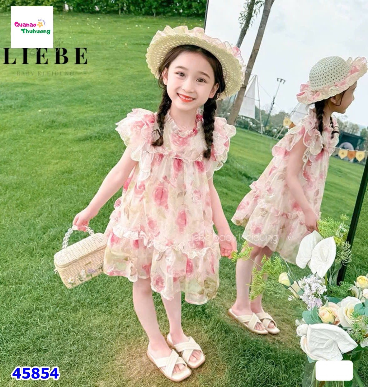 Đầm Liebe hồng voan hoa
