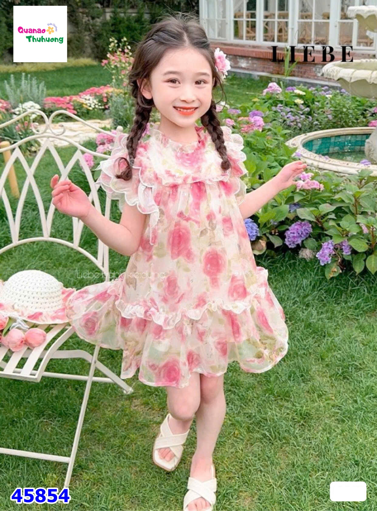 Đầm Liebe hồng voan hoa