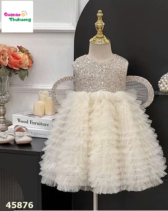 Đầm tiệc công chúa có cánh màu kem