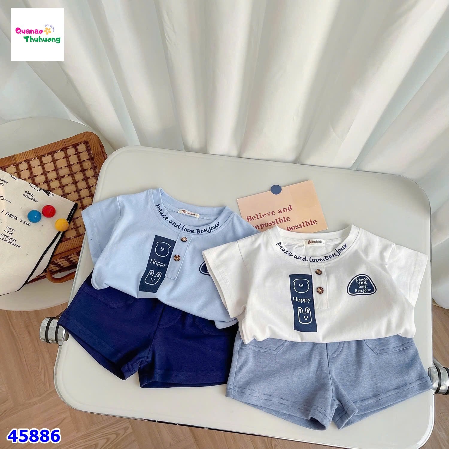 Bộ Bebukids trắng Happy