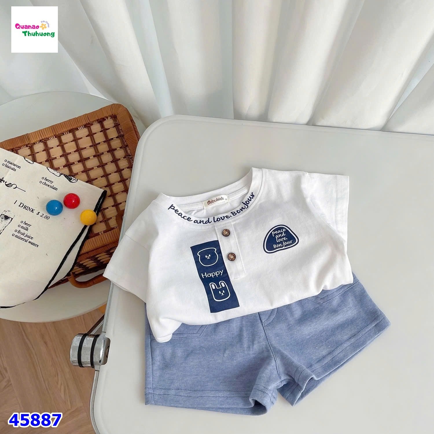 Bộ Bebukids trắng Happy