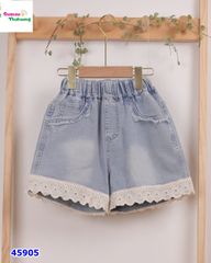 Quần short jean xanh viền ren