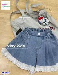 Quần short  jean xanh đậm viền ren