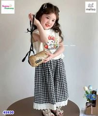 Set Melisa trắng HelloKitty, quần caro đen