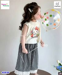 Set Melisa trắng HelloKitty, quần caro đen