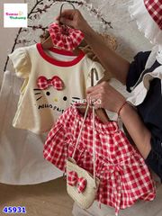 Set Melisa kem kitty, chân váy bí caro đỏ