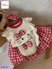Set Melisa kem kitty, chân váy bí caro đỏ