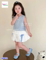 Set Luca caro xanh, chân váy trắng nơ