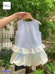 Set Luca caro xanh, chân váy trắng nơ
