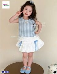 Set Luca caro xanh, chân váy trắng nơ