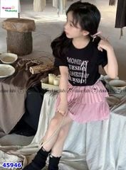 Set váy Elaine đen đính nơ, chân váy hồng
