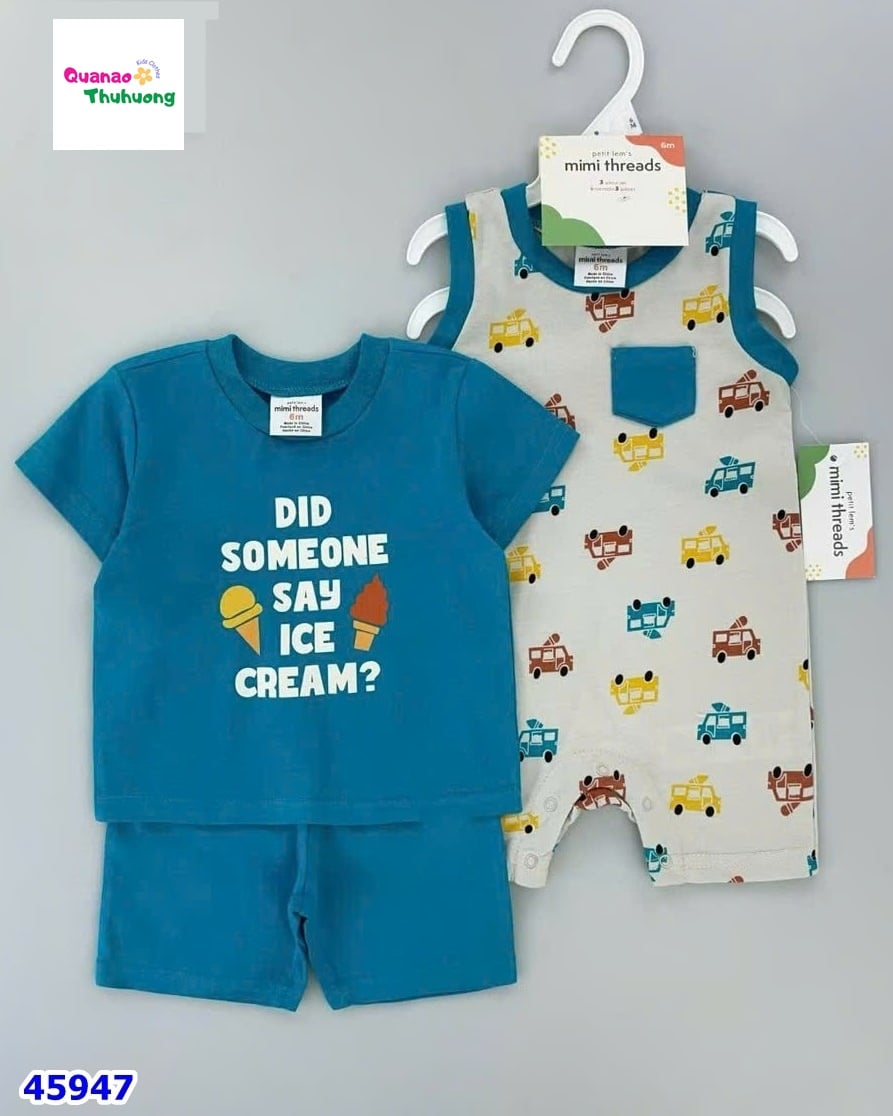 Set bodysuit xanh ô tô - Size 18m