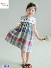 Đầm J&J caro hồng thêu hoa
