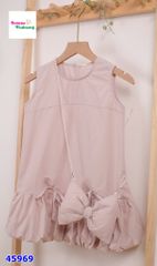 Đầm hồng sát nách + nơ