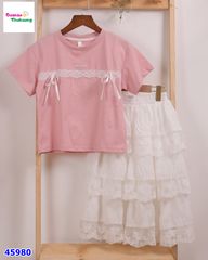 Set váy hồng ren nơ