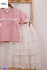 Set váy hồng ren nơ