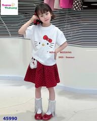 Set áo trắng Kitty, chân váy chấm bi (tặng túi đeo)