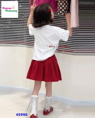 Set áo trắng Kitty, chân váy chấm bi (tặng túi đeo)