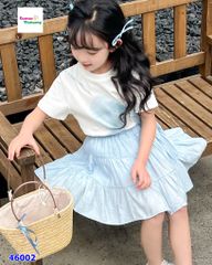 Set áo kem nơ xanh