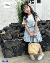 Set áo kem nơ xanh