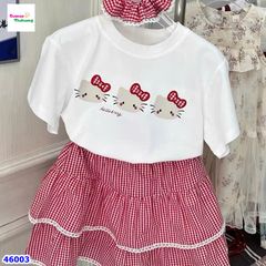 Set váy Hello Kitty caro đỏ (tặng cột tóc)