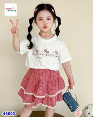 Set váy Hello Kitty caro đỏ (tặng cột tóc)