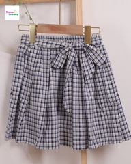 Set áo trắng nơ, chân váy caro xanh (tặng cột tóc)