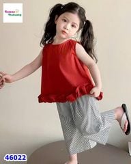 Set bộ áo đỏ, quần kẻ xám
