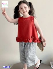 Set bộ áo đỏ, quần kẻ xám