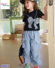 Set bộ MLS áo đen nơ, quần túi hộp xanh