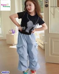 Set bộ MLS áo đen nơ, quần túi hộp xanh