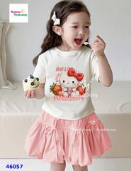 Set J&J trắng Kiity, chân váy bí hồng