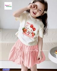Set J&J trắng Kiity, chân váy bí hồng
