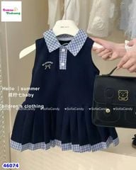 Đầm polo Miakid xanh thêu nơ