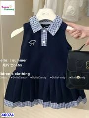 Đầm polo Miakid xanh thêu nơ