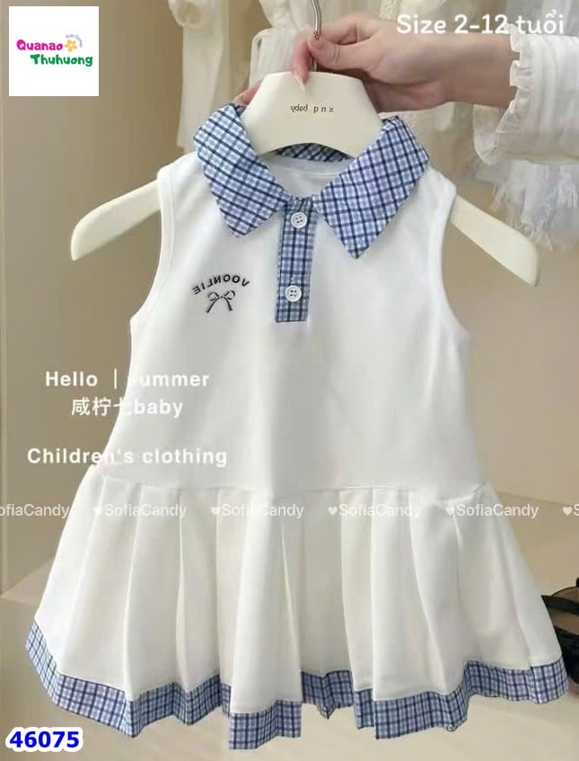 Đầm polo Miakid trắng thêu nơ